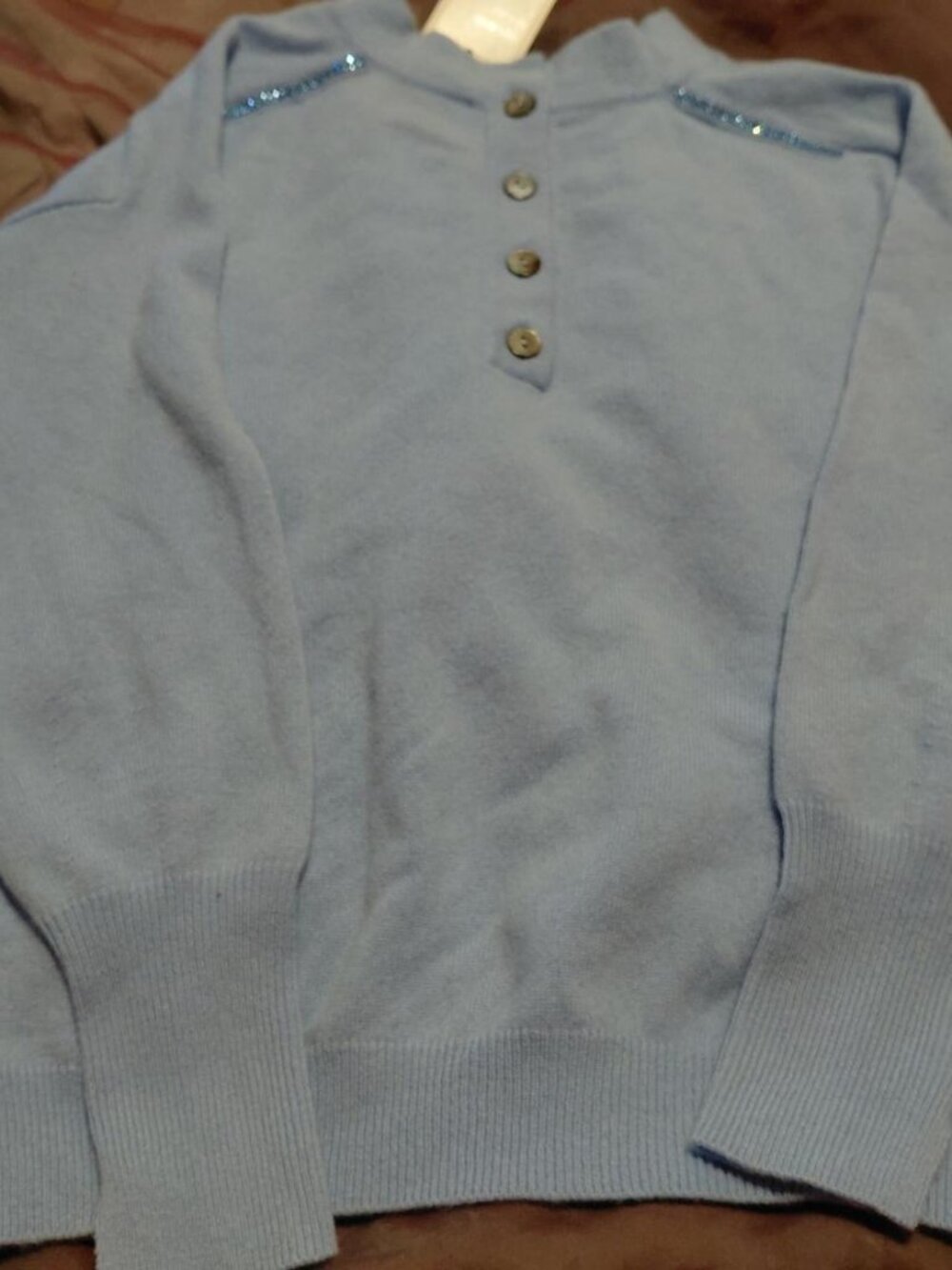 NWT Frisson Luxury Outerwear Blue Cashmere Sweater w/Beaded Accents